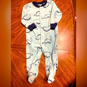 Carter’s 6M onesie footed zipper dinosaur turquoise & navy soft fleece